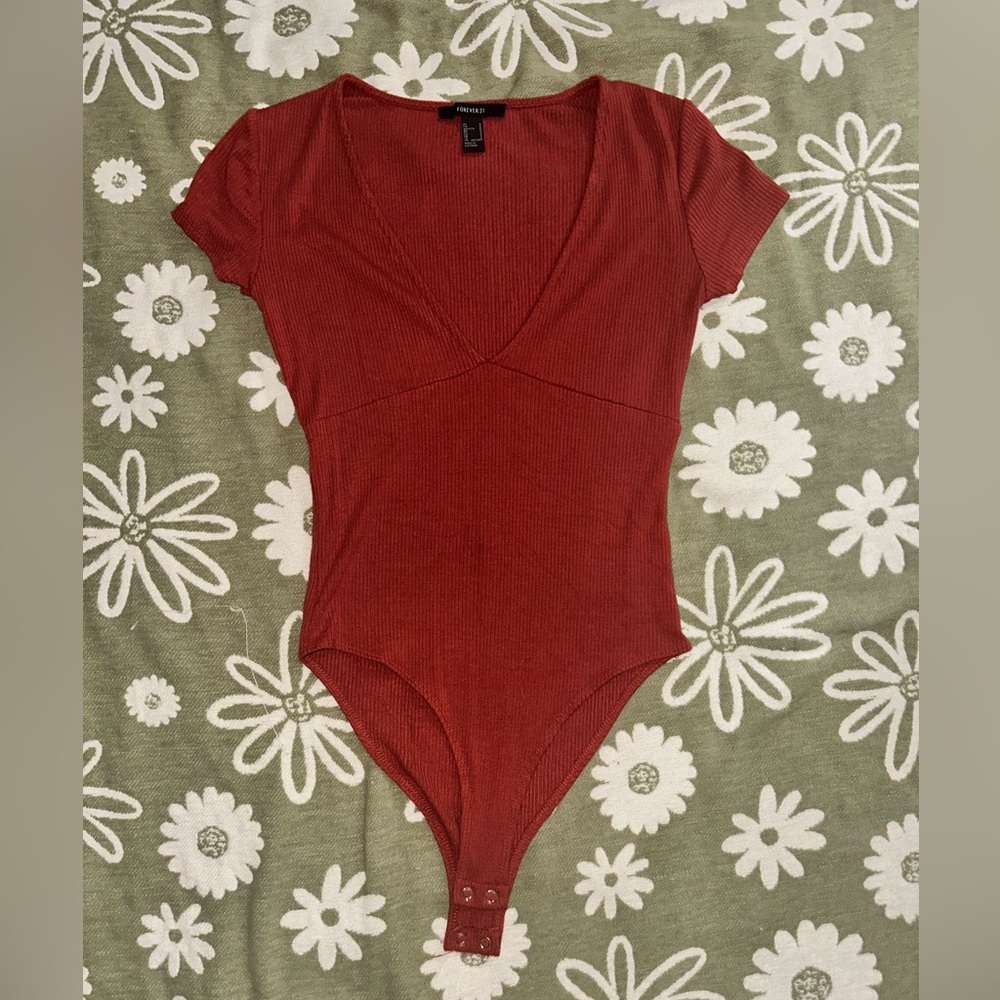 Forever 21 Red Ribbed Bodysuit